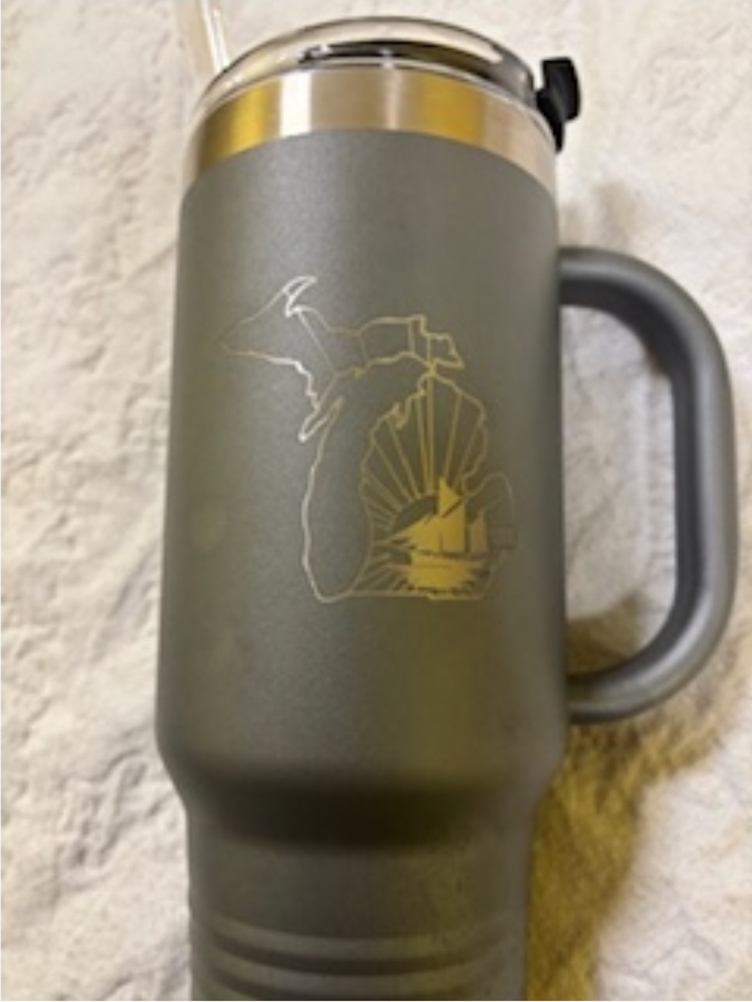 Grey tumbler with michigan and boat image.jpg